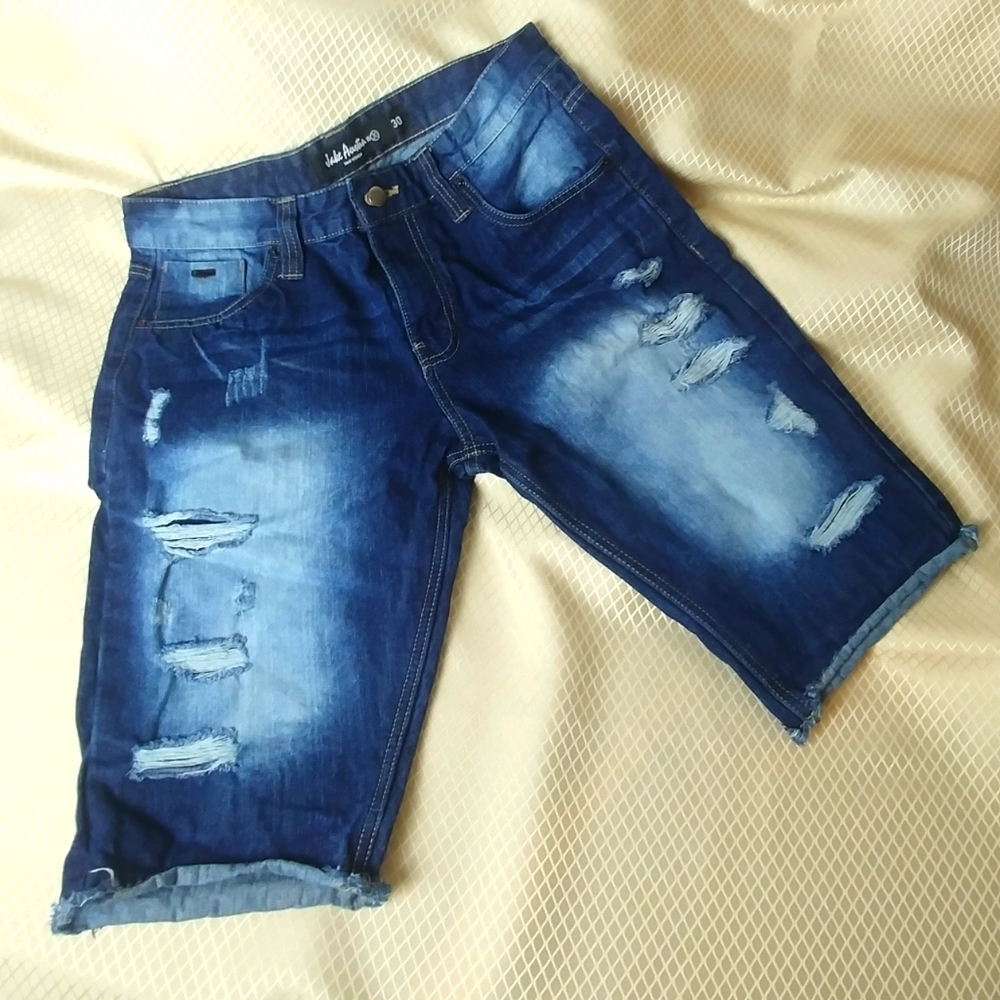 Dark Blue Men's Ripped Jean Shorts